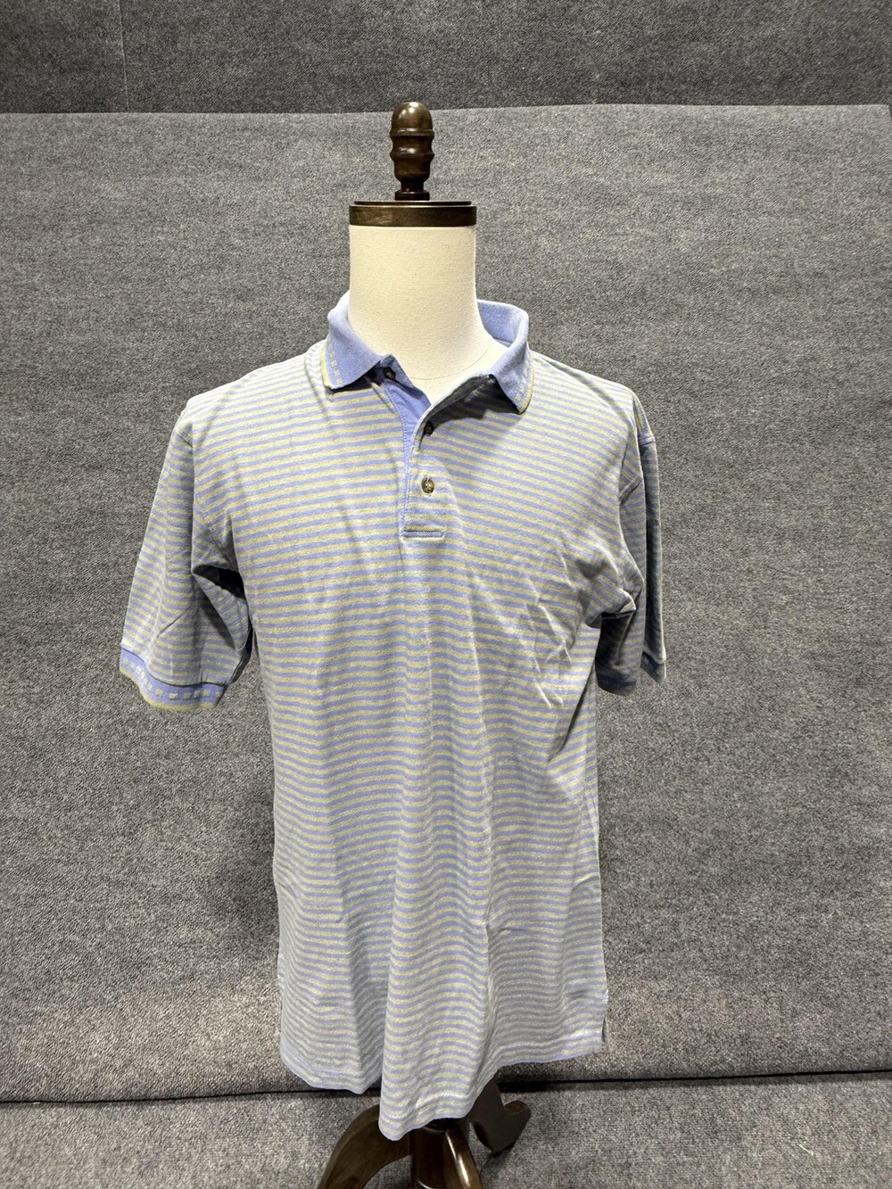 Zan Polo Shirt Mens Medium Blue Striped Short Sleeve Collared Baseball Casual